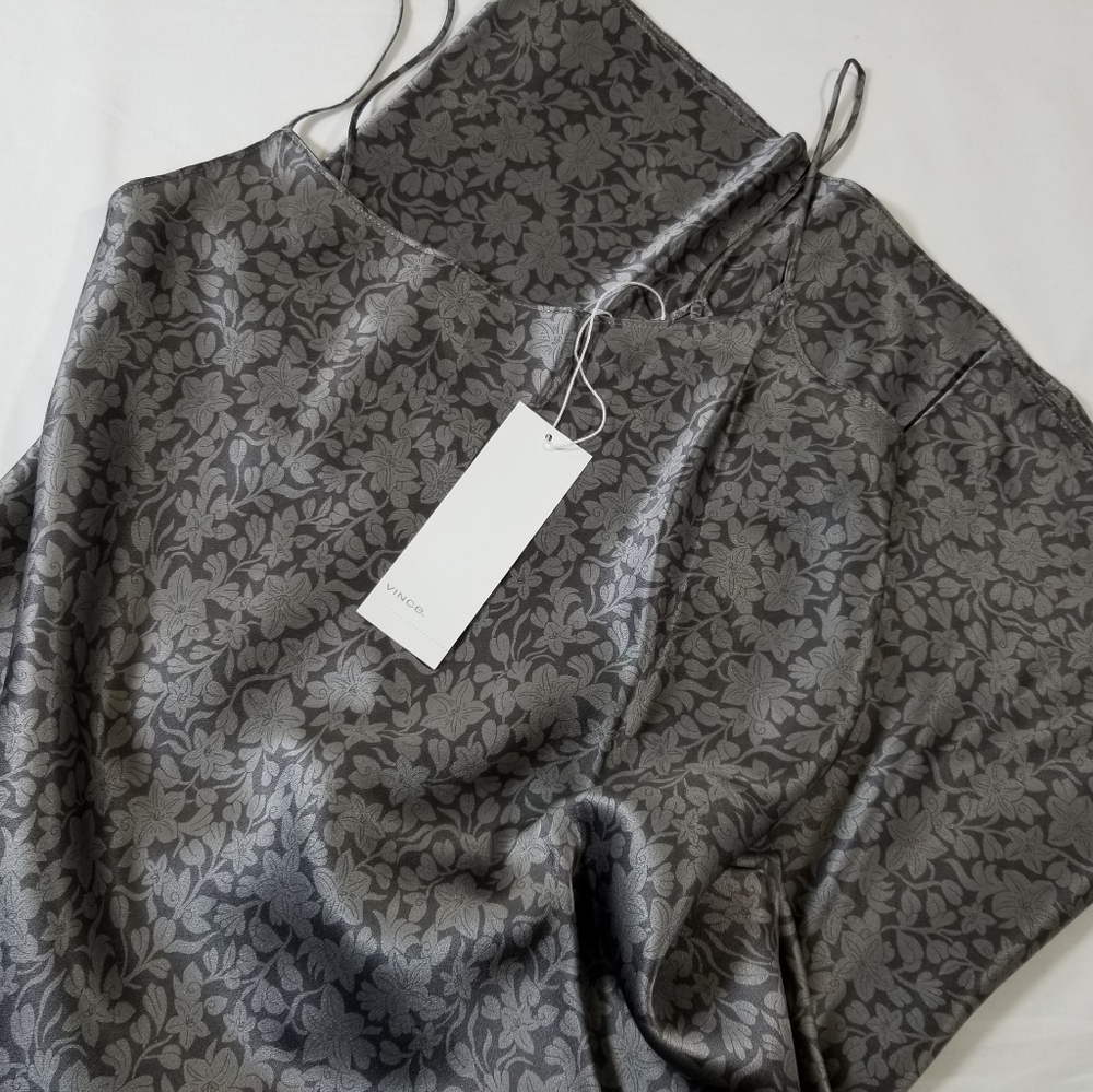 NWT Vince Floral Satin Silk Midi Slip Dress Size M $325